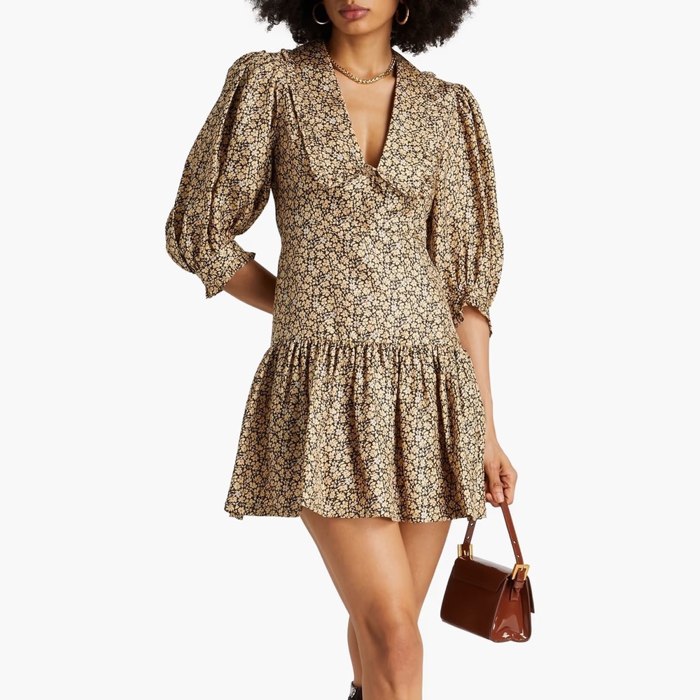 Sandro Floral Mini Dress in Black and Cream
